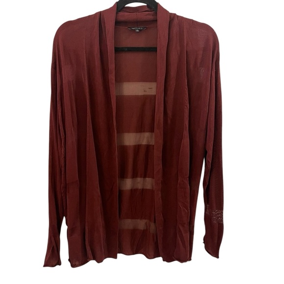 Lafayette 148 silk sheer striped cardigan burgundy medium - Picture 1 of 9